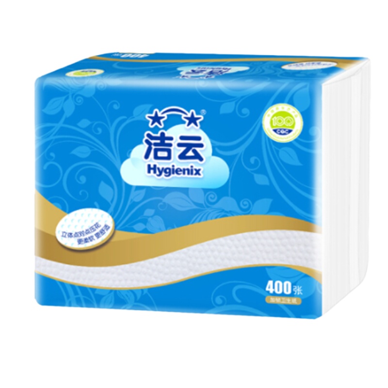 洁云(Hygienix) SQ 加韧400张立体压花平板纸30包 整箱装