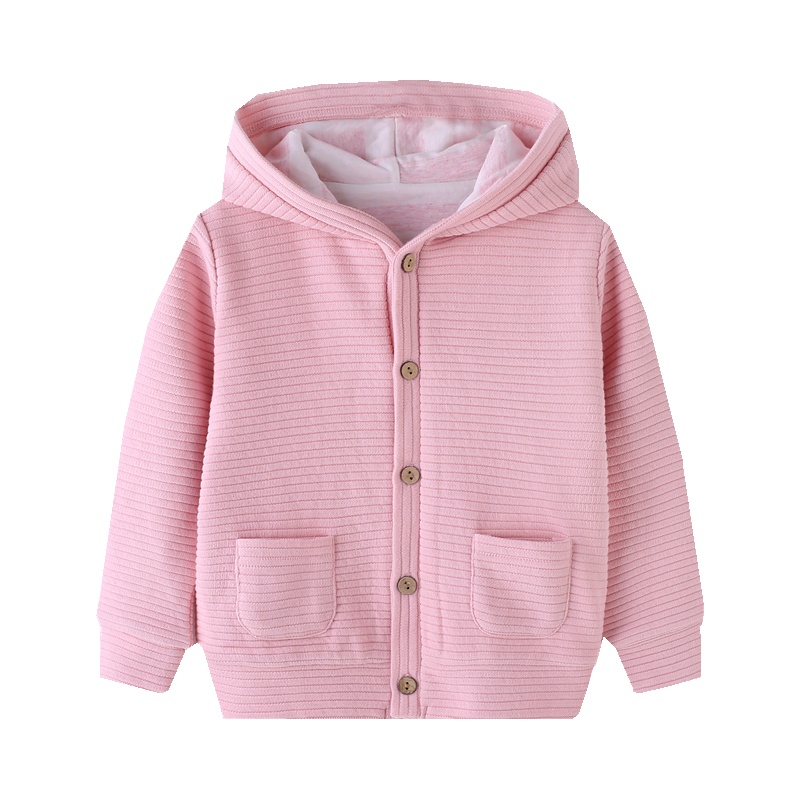 安笛贝乐童装男女通用2-9岁中小儿童双层连帽休闲对襟系扣外套外出服卫衣秋新款粉蓝卡其三色可选 80-120cm