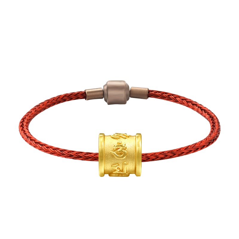 GZUAN古钻珠宝 真言 黄金足金3D硬金转运珠男女款红绳手链手串 JXYJS0008