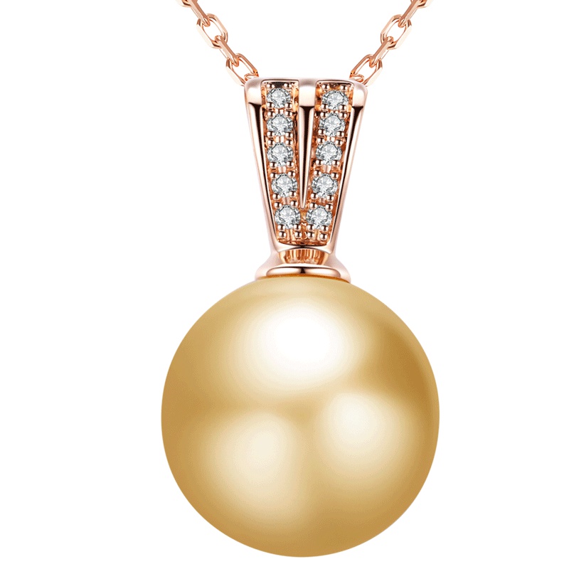 brir 佰色传情 10-11mm正圆强光海水珍珠南洋金珠吊坠18K金钻石正品