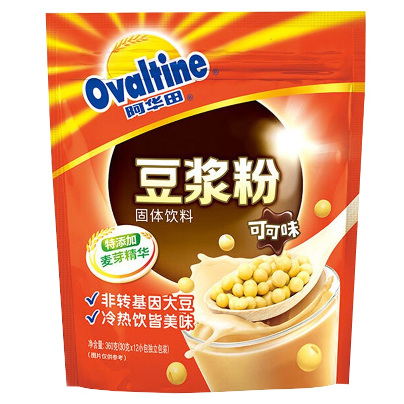 Ovaltine阿华田 可可味豆浆 风味营养早餐豆浆粉非转基因大豆随身包360g(30g*12包)