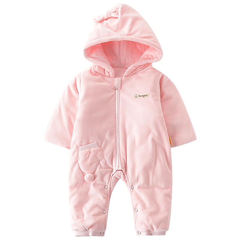 童泰TONGTAI婴儿秋冬棉服哈衣爬服1-18个月宝宝水晶绒外出连体衣棉衣儿童通用80cm