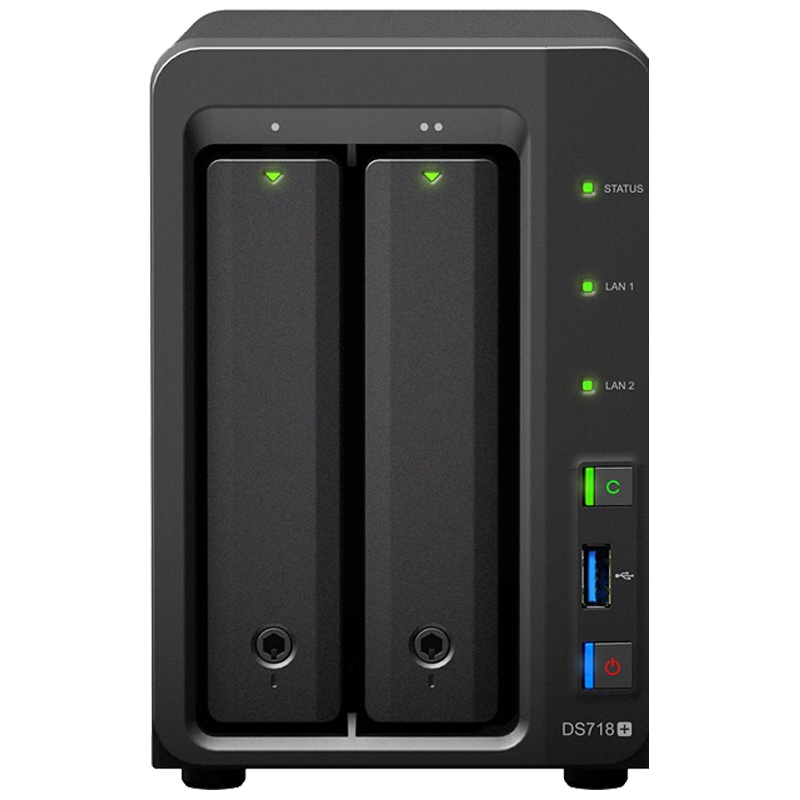 群晖(Synology)DS718+2盘位四核心NAS网络存储服务器磁盘阵列8TB企业级SATA硬盘千兆端口不规则体
