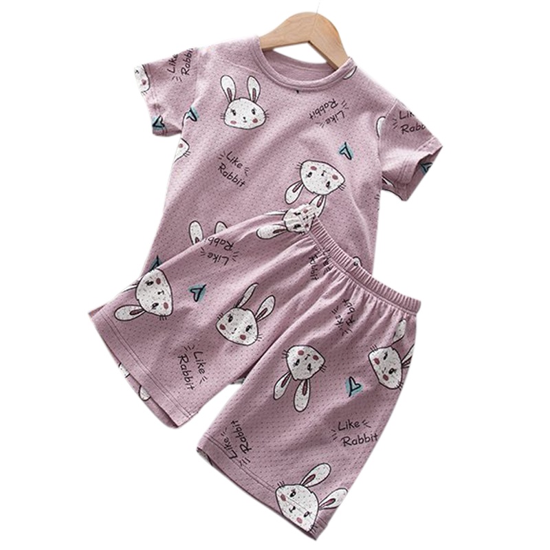 乐可爱儿童圆领短袖套装夏季薄款外穿宝宝小童纯棉套装衣服女童男童夏装100-150cm