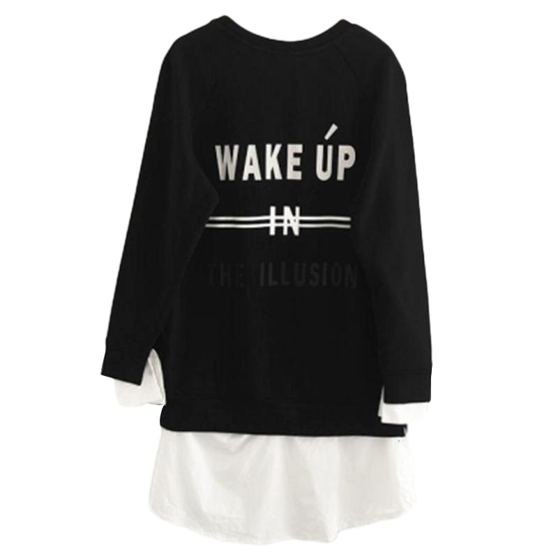 【福利款】拉夏贝尔7M秋装女新款韩版简约字母印花拼接圆领长袖卫衣裙女70007607_670 M建议(