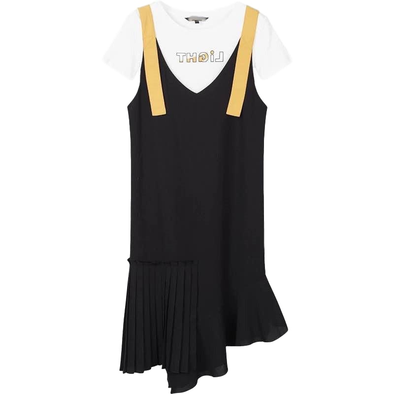 【专柜同款】拉夏贝尔女式气质套装两件套时尚不规则吊带裙_795 黑色 S