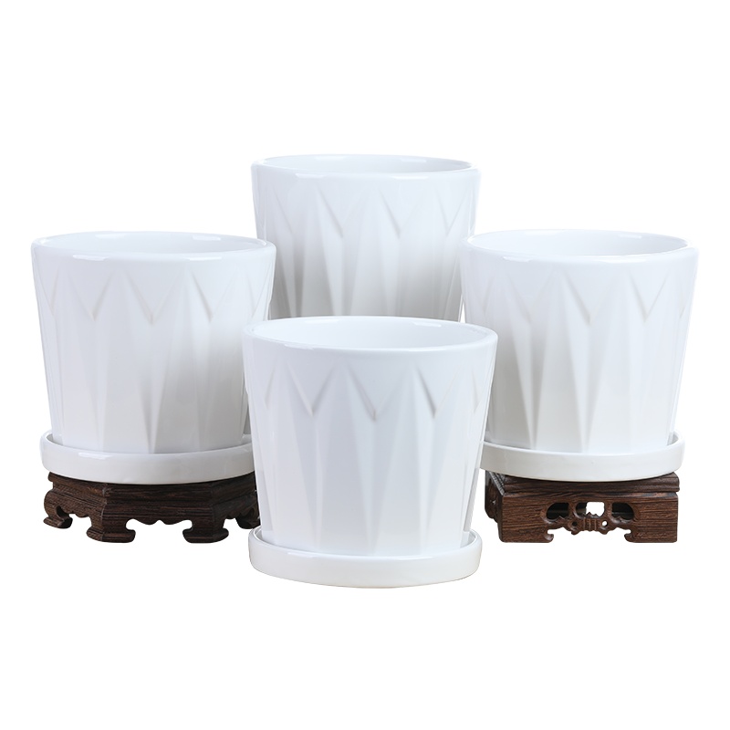 白色简约花盆陶瓷清仓大号中号家用绿萝吊兰多肉白色蝴蝶兰带托盘