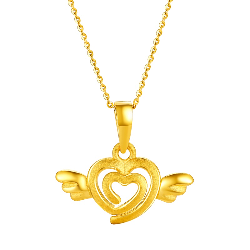 周大生黄金饰品定价黄金吊坠 女士爱心翅膀造型浪漫少女心挂坠项链送女友