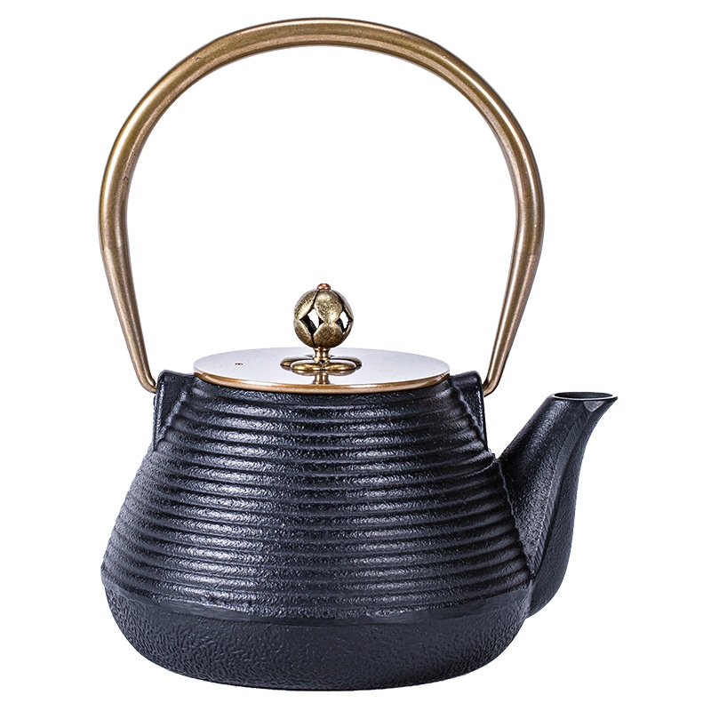 苏氏陶瓷加厚铸铁壶泡茶提梁壶纯手工电陶炉煮茶器用具 圆纹铁壶