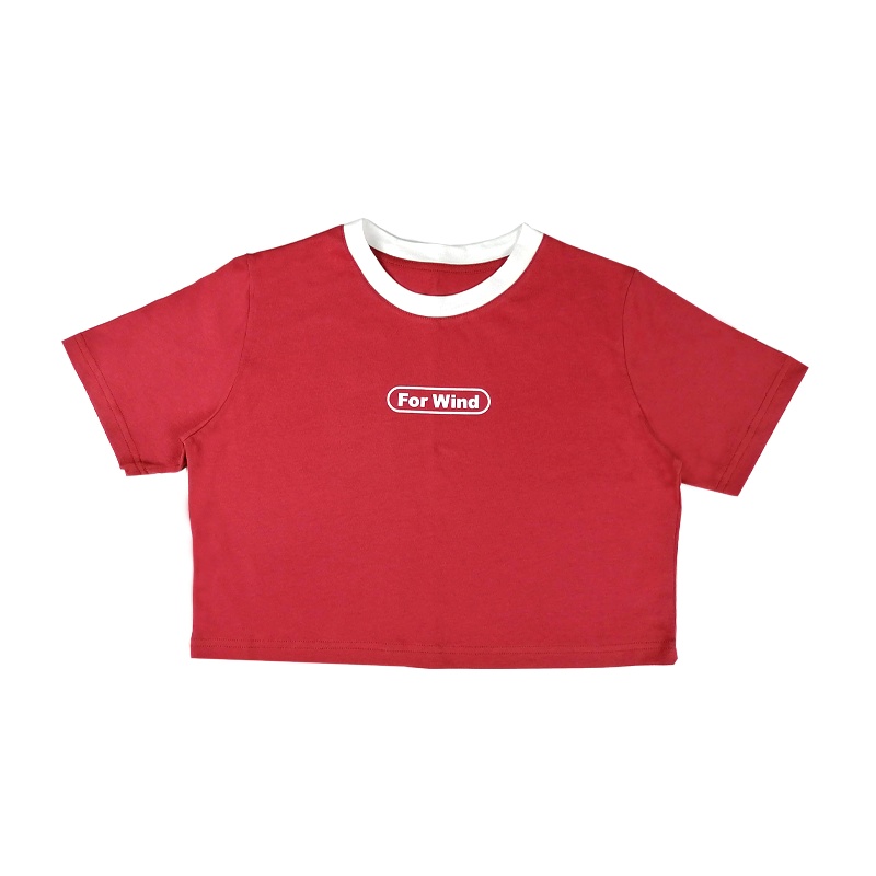 纯棉短袖短款T恤女高腰宽松露脐圆领字母印花显瘦半袖体恤ins