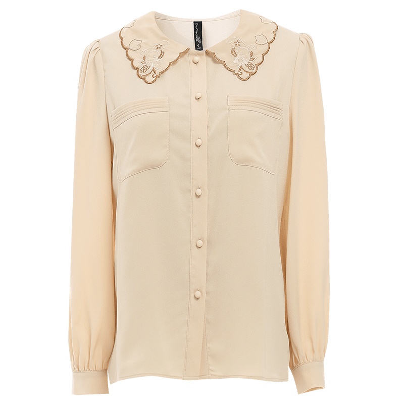 欧昵雪设计感小众绣花娃娃领衬衫女气质显瘦长袖上衣