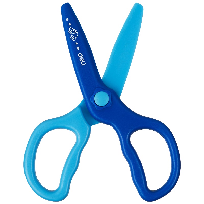 得力儿童安全剪刀幼儿园diy手工剪刀带护套圆头塑料小学生剪纸宝宝剪刀剪纸卡通美工美术课用6067LAN