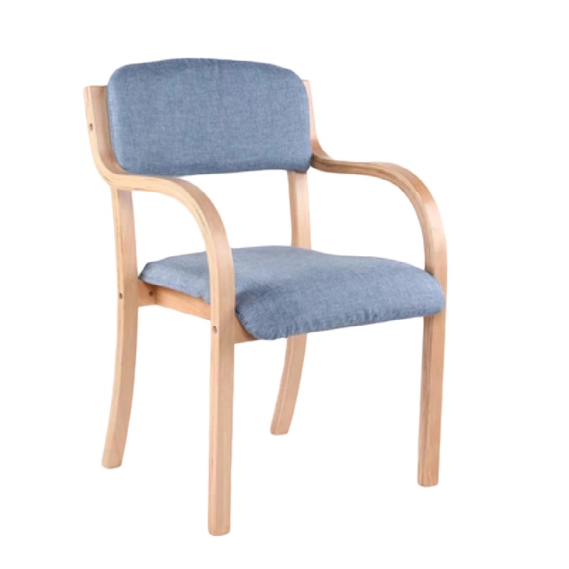 实木靠背椅书房餐厅现代简约带扶手曲木电脑椅 咖啡椅 浅蓝色