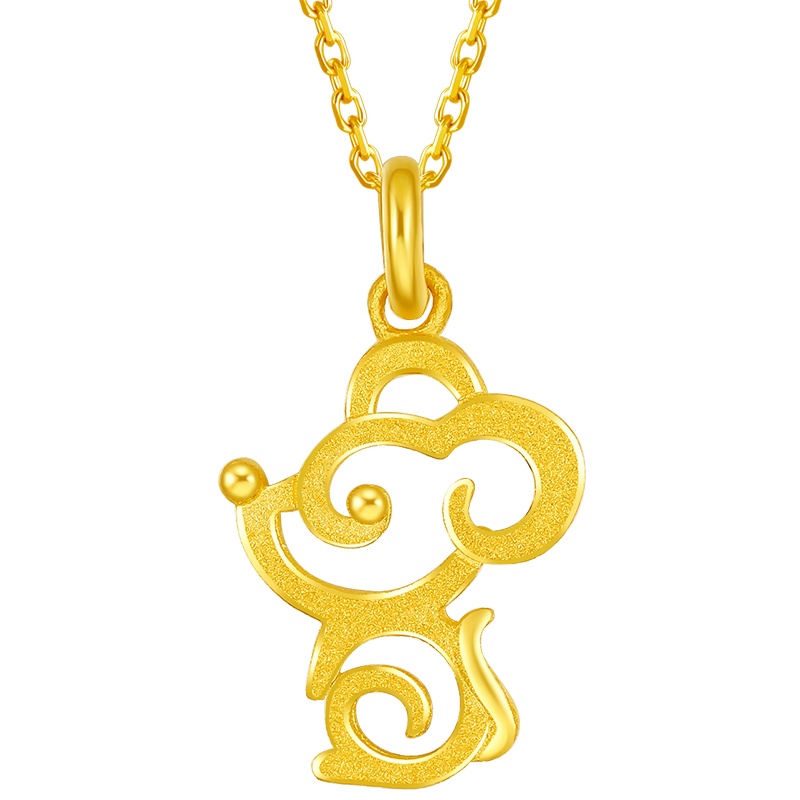 周六福黄金吊坠女款吉祥萌鼠本命年足金吊坠定价项坠项链颈饰AA045498