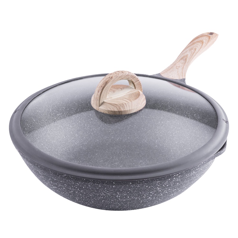 Jeetee吉特不粘少油烟麦饭石炒锅不粘锅平底锅家用煎锅炒菜锅具30cm铝合金燃气灶电磁炉通用MFCG001-30G带盖