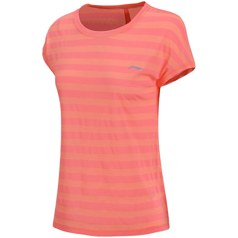 李宁短袖T恤女士跑步系列运动衣女装短装夏季针织运动服 L ATSN074-4荧光浅橙