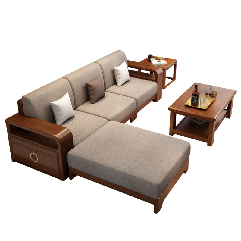 天惠子 沙发 中式胡桃木实木沙发轻奢客厅布艺坐垫简约大中小户型实用组合家具