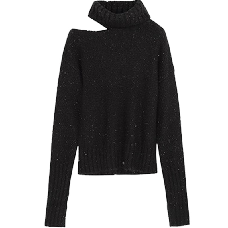 【专柜同款】拉夏贝尔针织衫女秋季修身高领套头上衣长袖露肩打底毛衣10017774