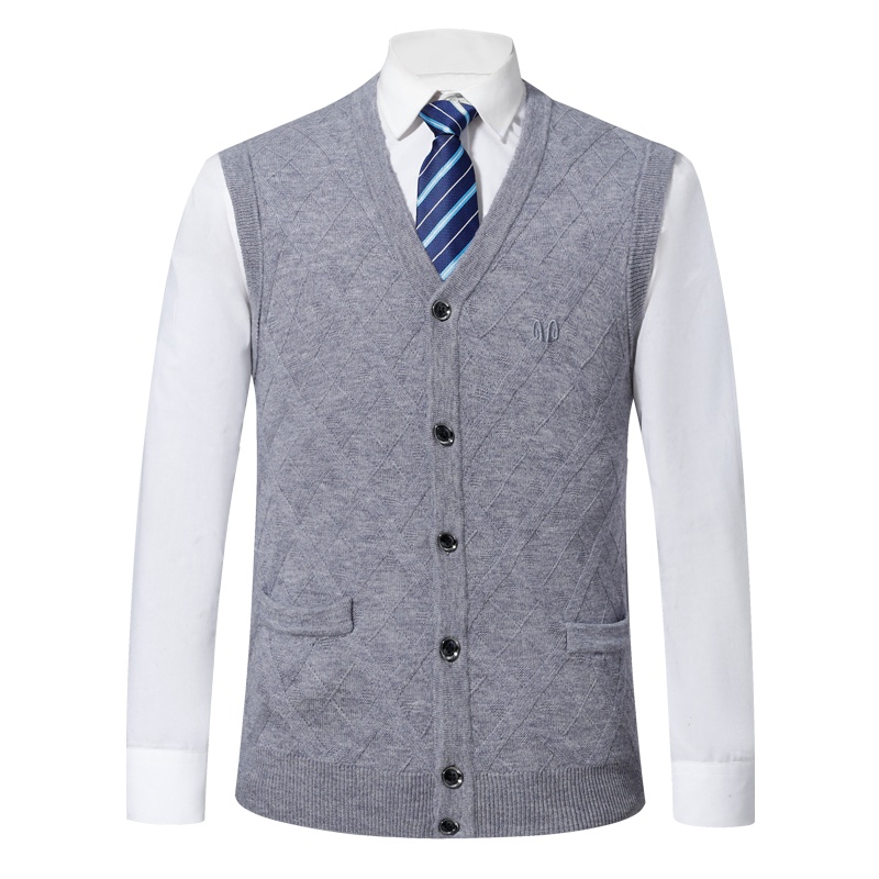 恒源祥男士羊毛马甲秋冬中年针织毛衣V领背心马甲新款男士开衫无袖坎肩