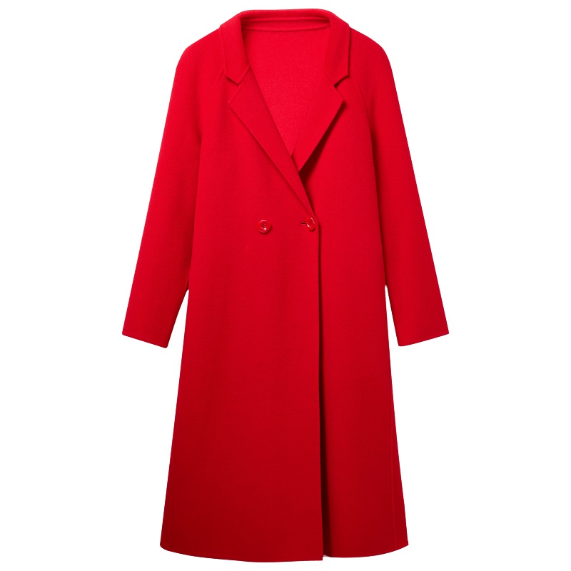 2019爱居兔秋季女装 大红直筒版型双面呢大衣