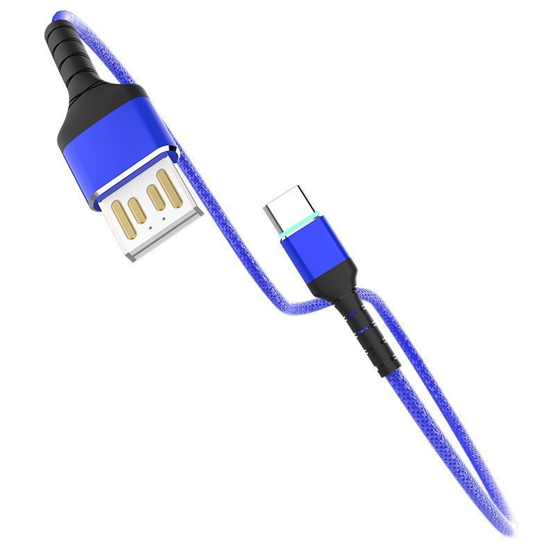 [以换代修]ASPOR LED指示灯Type-C手机数据线 充电线1M快充2.4A电源线 平板手机通用 深蓝色尼龙不易断