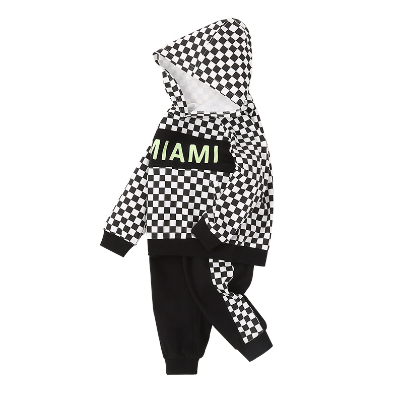 猫人男童套装时尚格子卫衣儿童外套帅气女童宝宝秋装2020新款裤子