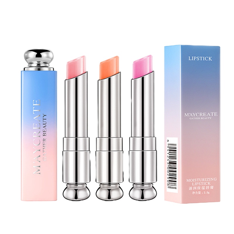 3支 健美创研变色口红保湿补水不易脱色沾杯果冻防水温变滋润唇膏