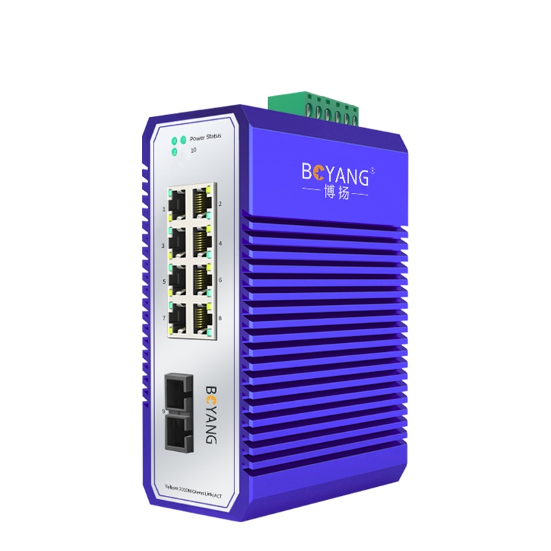 博扬 工业级交换机双纤SC 一光八电千兆收发器 宽温宽压 导轨式以太网交换机 含电源 BY-ISUG1082