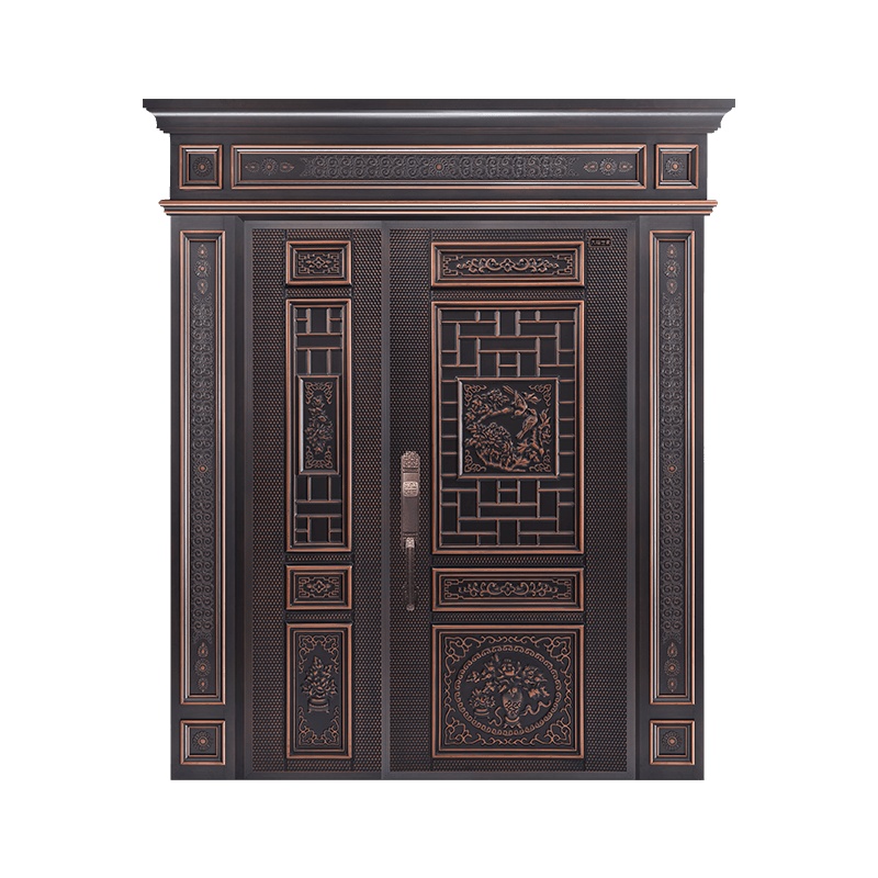 大福防盗门家用铸铝门DFSJ-1905 智能指纹锁门进户门仿铜别墅入户门单元门中式子母门室外定做 Fanggumen