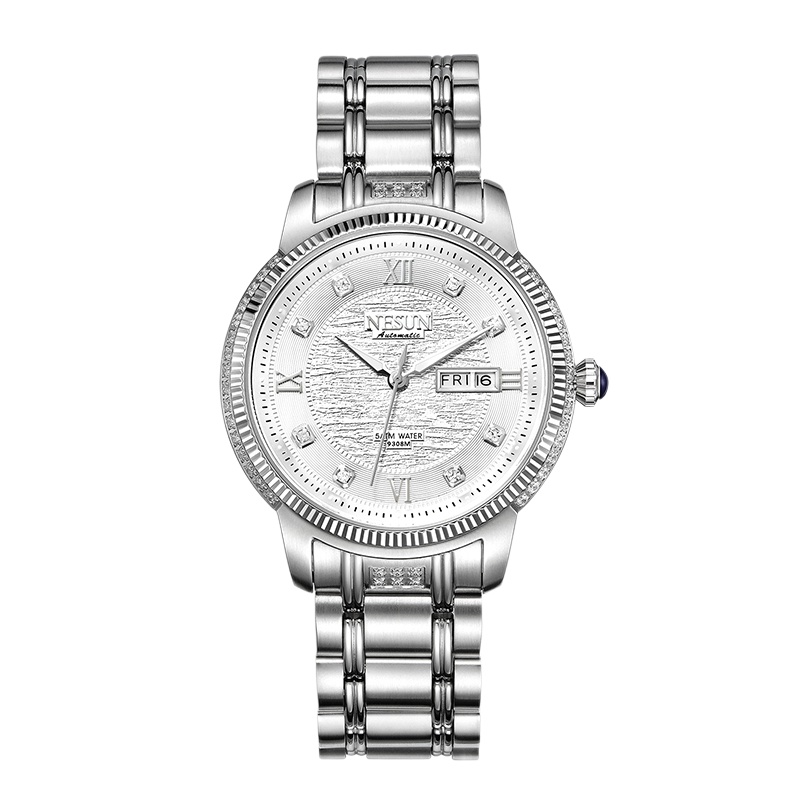 NESUN 尼尚 时尚商务手表精钢日历镶石潮流休闲机械腕情侣表
