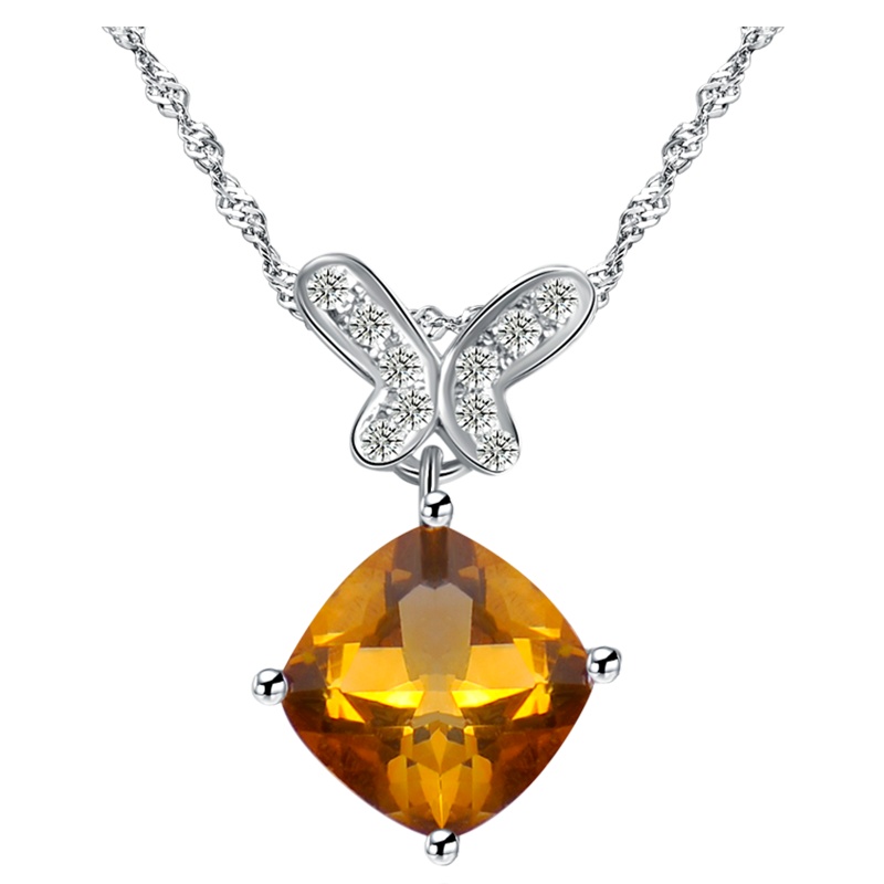 梦克拉Mkela 18k金黄晶钻石吊坠 晶缘 彩宝k金刻面黄水晶钻坠 蝴蝶形项坠菱形饰品女款 吊坠 钻石 无主钻