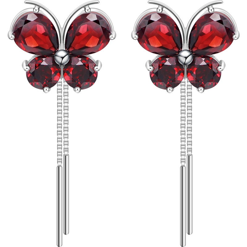 石头记 蝴蝶结石榴石耳环耳钉 长款耳饰 情人节