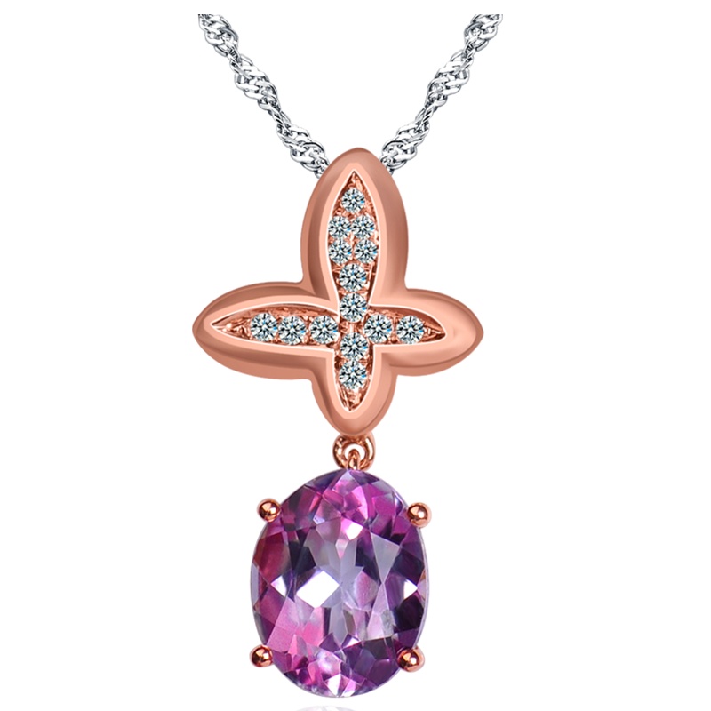 梦克拉Mkela 18k玫瑰金托帕石钻石吊坠 光彩 k金黄玉 吊坠 钻石 20分以下不分级