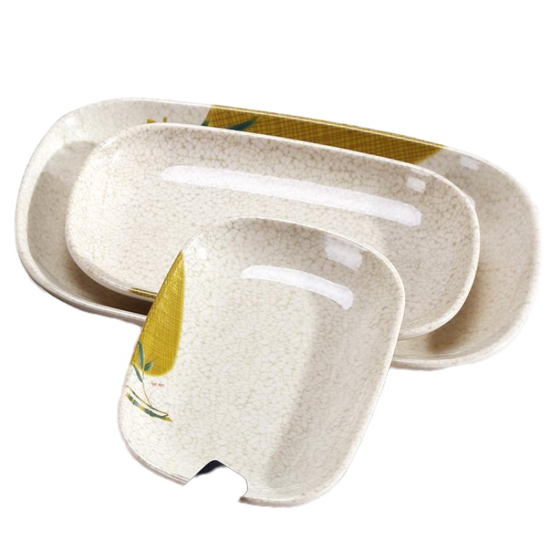 肠粉碟商用肠粉盘子塑料长方形早餐专用仿瓷碟子密胺餐具火锅菜盘【7月9日发完】 绿色系列 7.5寸长方盘（买10送一）