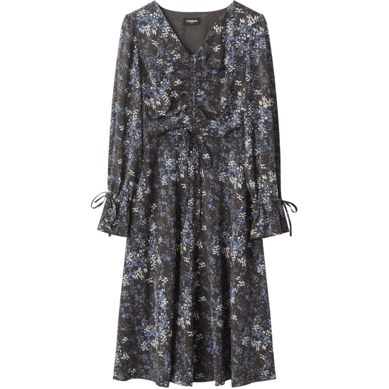 七格格法式连衣裙秋冬2020年新款女复古雪纺收腰显瘦气质V领裙子