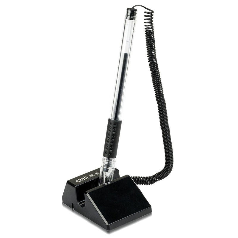 得力(deli)6791中性台笔10支 中性笔粘桌笔 台笔固定签字笔 固定笔柜台桌面可粘贴带绳签字笔 办公用品黑色