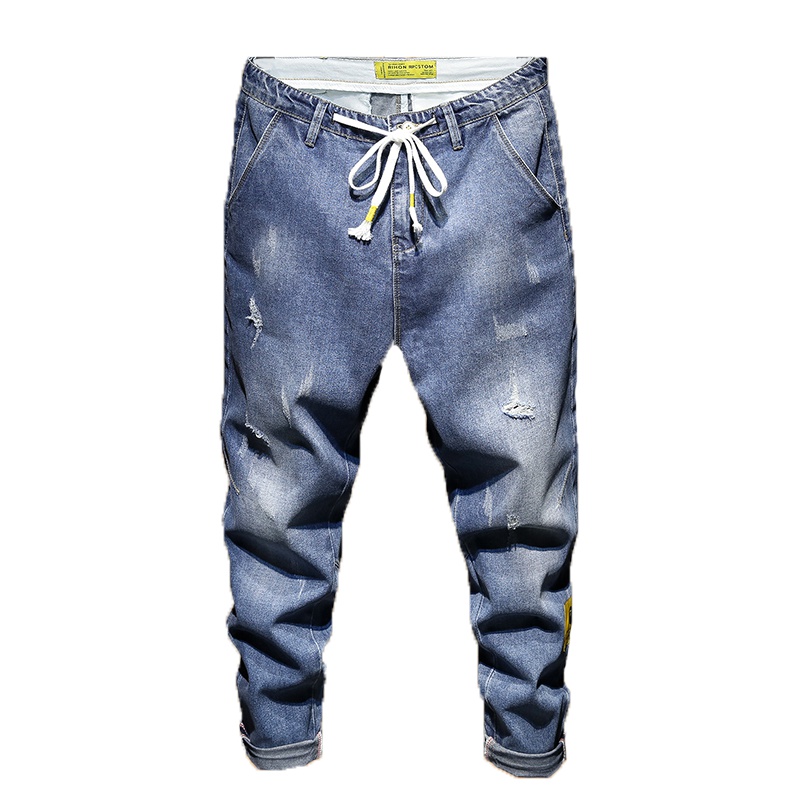 超音狼春夏款 宽松破洞九分牛仔裤CD-D065