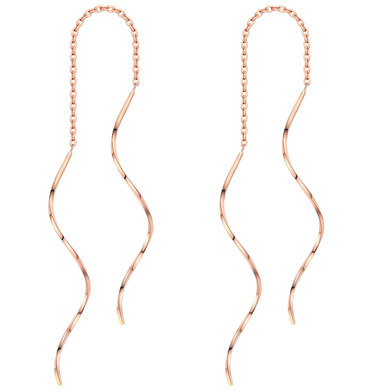 佰色传情18K金耳线彩金耳环玫瑰金耳钉长款流苏线条耳饰送女友送闺蜜送朋友生日节日礼物