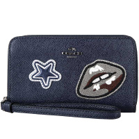 COACH 蔻驰 女手包深蓝色皮质中长款手拿包零钱包 F11853 QB/MQ