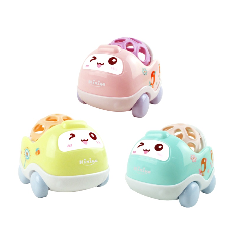 单只装 妮妮雅滑行软胶摇铃卡通车 婴儿玩具车