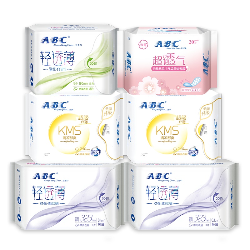 ABC卫生巾女棉柔亲肤夜用日用6包50片姨妈巾组合套装整箱