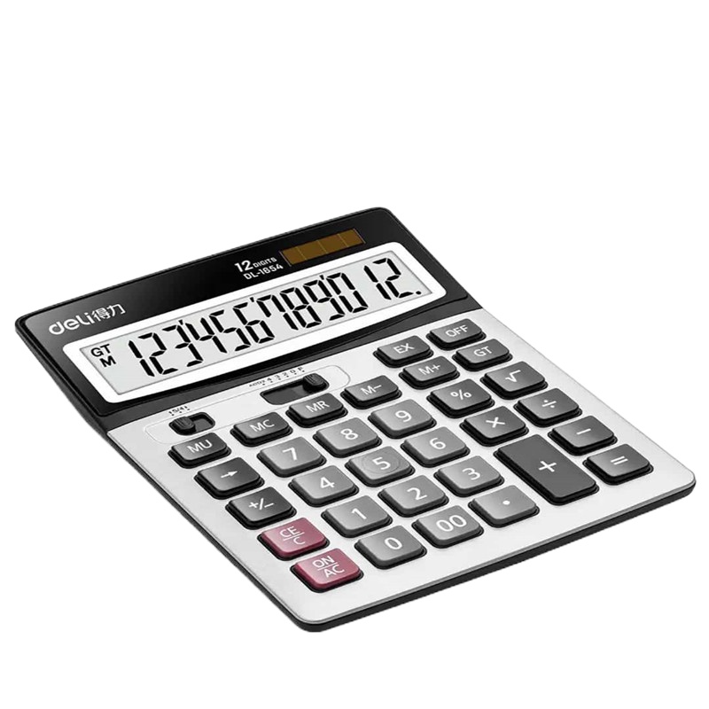 得力(deli)双电源宽屏办公桌面计算器财务计算机 银灰色1654