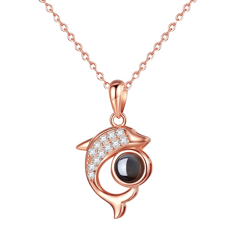 依帝魅s925纯银海豚项链女网红抖音投影定制100种我爱你语言锁骨链余生