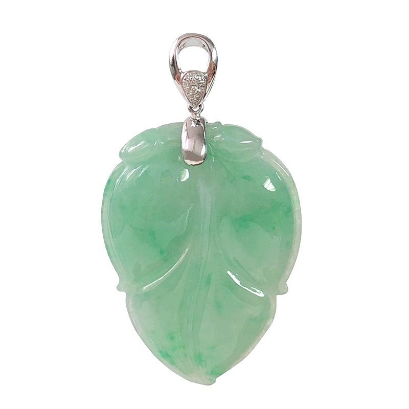 缘源珠宝 天然A货翡翠吊坠 18K镶钻翡翠树叶玉坠 女款 附送证书 不含链