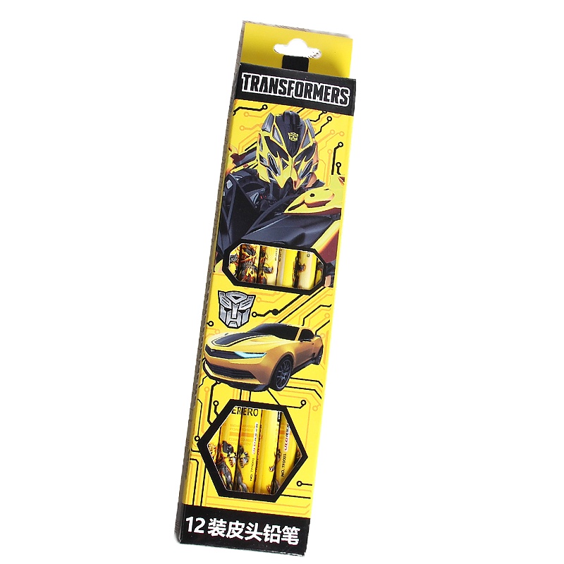 2107变形金刚儿童铅笔小学生男童绘画学习写字文具12支盒装木质皮头橡皮铅笔学生用品2107