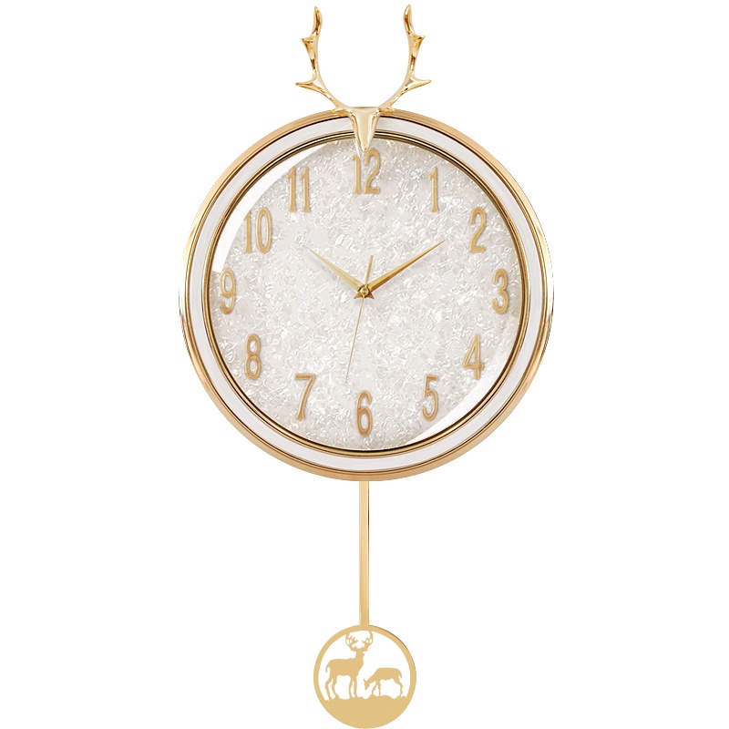 北极星(POLARIS)北欧鹿头挂钟客厅家用创意轻奢钟表现代简约静音个性贝壳钟面石英钟表时尚装饰大号摇摆时钟