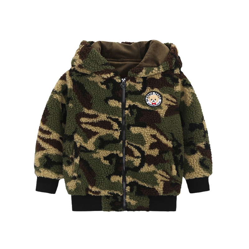 精典泰迪男童加厚外套儿童迷彩拉链衫宝宝带帽上衣