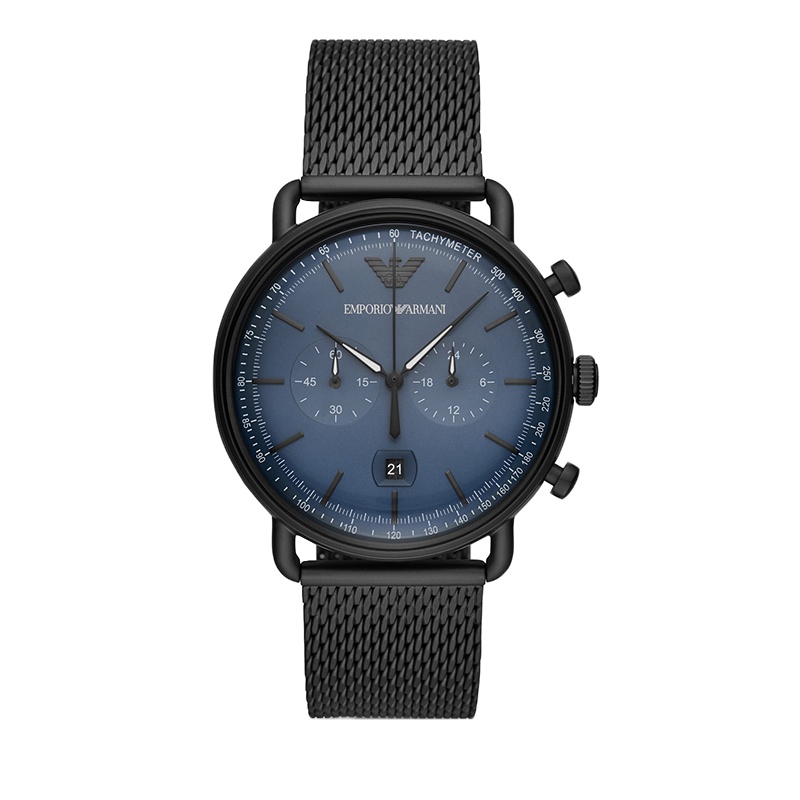 阿玛尼(EMPORIO ARMANI)手表男 飞行员时尚编制钢带石英男表