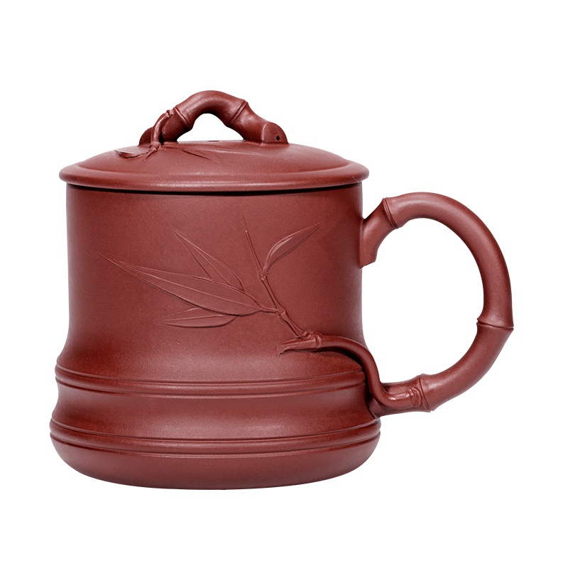 金镶玉 宜兴紫砂杯 手工原矿紫砂茶杯子全手工贴竹功夫茶具茶缸送礼礼盒装 节节高升紫砂杯