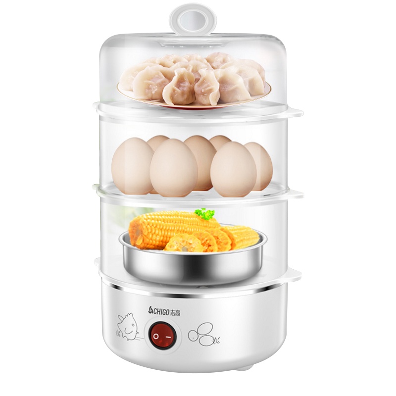志高(CHIGO)煮蛋器家用迷你蒸蛋器小型功率蒸煮早餐机热多功能不锈钢蒸碗JHZDQ006(白色三层)